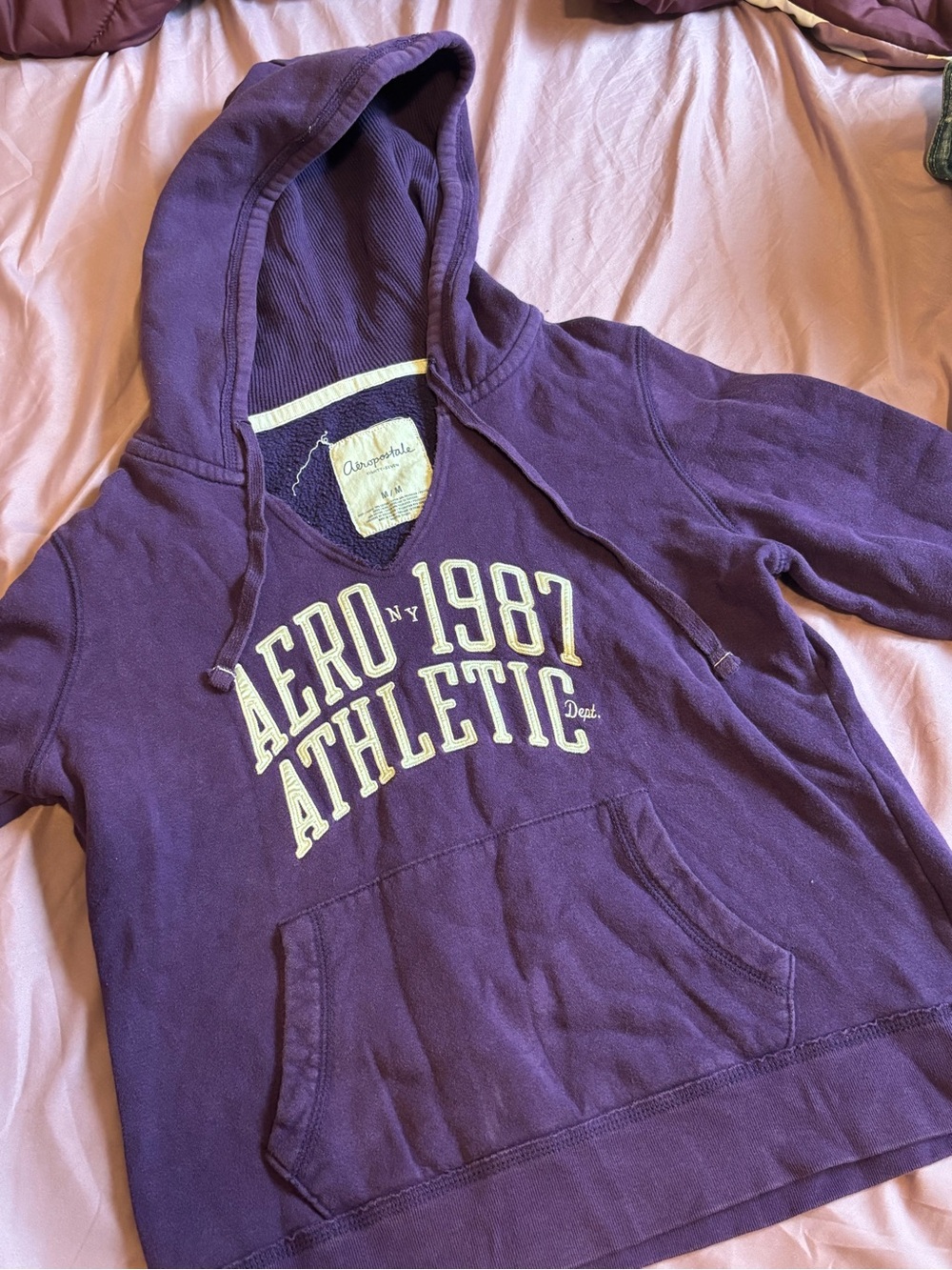 Aeropostale Purple Fleece-Lined Pullover Hoodie with Cream Logo